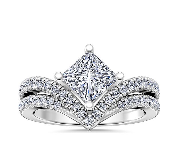 Double Row Diamond Chevron Engagement Ring in 14k White Gold (1/3 ct. tw.)