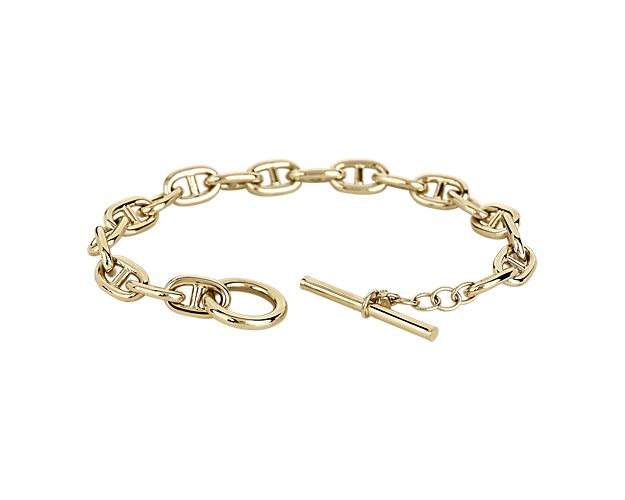 Mariner link bracelet in yellow gold with a t-bar closure