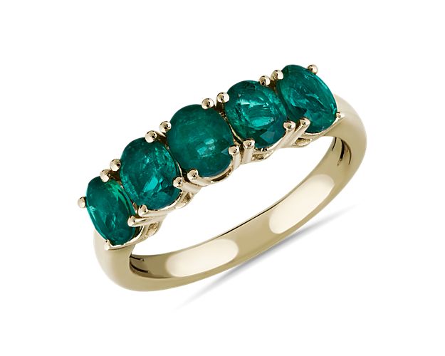 5-Stone Oval Emerald Ring in 14k Yellow Gold (5x4mm)