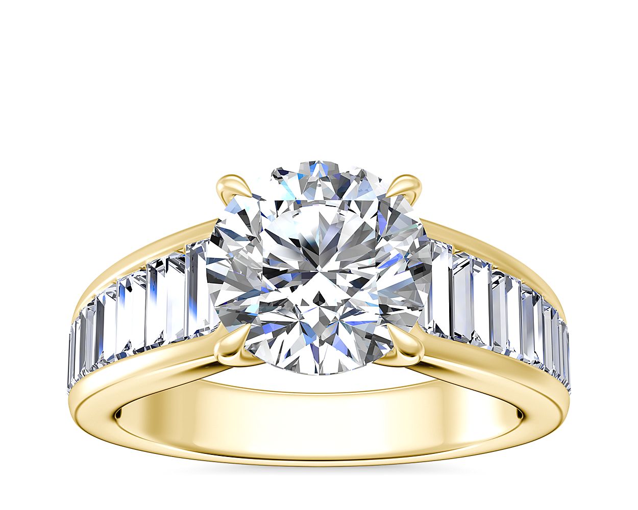 Baguette Channel Diamond Engagement Ring in 14k Yellow Gold