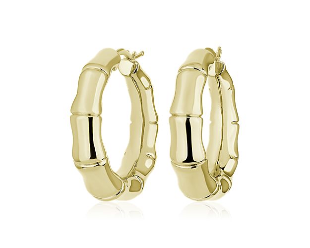 Bamboo Hoop Earrings in 14k Yellow Gold