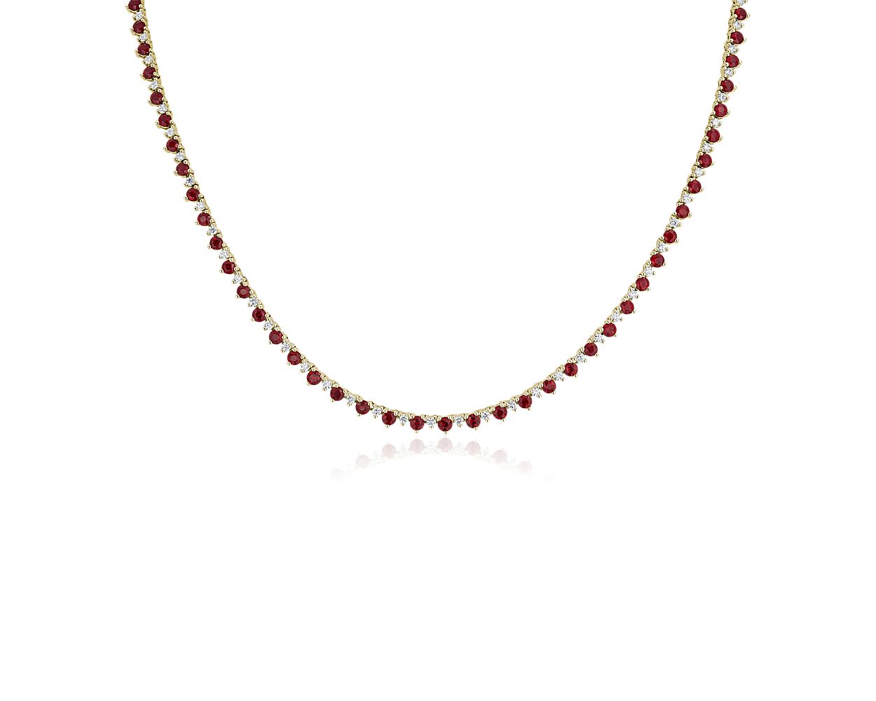 Ruby and Diamond Alternating Size Eternity Necklace in 14k Yellow Gold ...