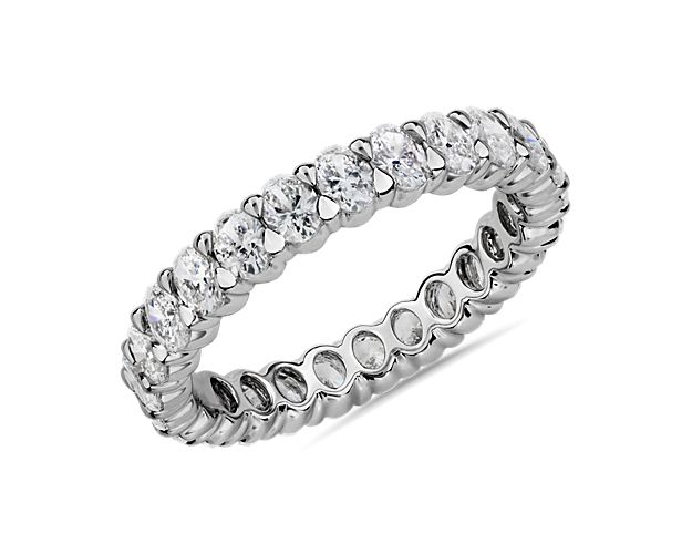 A continuous circle of oval-cut diamonds gives this eternity ring a modern sophistication. Works beautifully as a wedding ring or anniversary gift. Add it to a stack of other eternity rings for an on-trend look.
