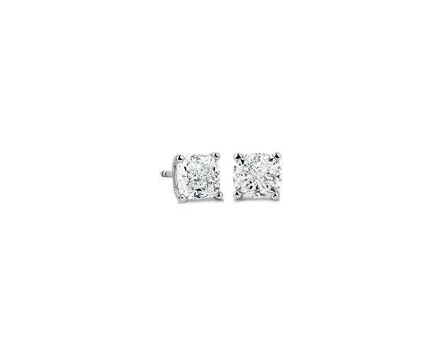 Sparkle with every movement of your head when you wear these classic stud earrings set with fiery cushion-cut diamonds. The 14k white gold design promises a cool lustre that beautifully matches the stones.