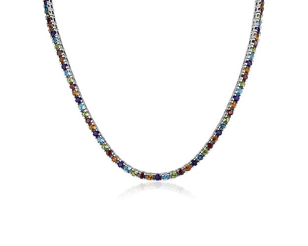 Sparkle in the light when you wear this elegantly timeless eternity necklace set with stones in a rainbow of hues. It is crafted from gleaming sterling silver and features a 3mm width.