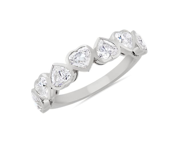 7 Stone Heart Bezel Diamond Anniversary Ring in 14k White Gold (1 3/4 ct. tw.)