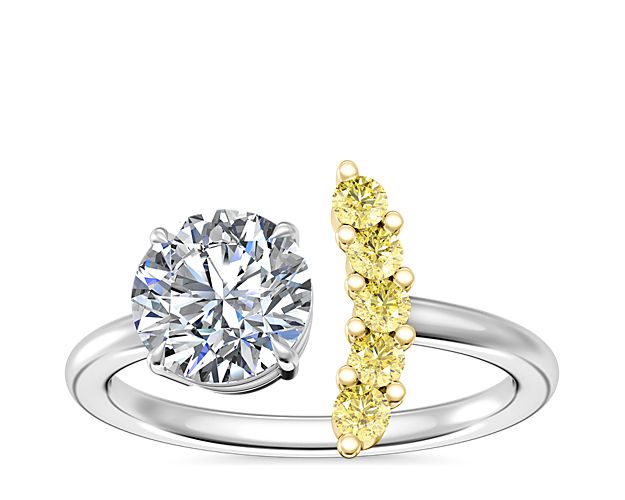 Crescent Fancy Yellow Pavé Diamond Open Engagement Ring in 14k White Gold (1/10 ct. tw.)