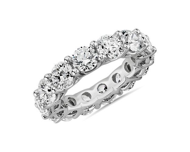 This brilliantly sparkling eternity ring features a breathtaking 6 ct. tw. in lab-grown diamonds that shimmer endlessly around it. The 14k white gold low dome design is comfortable and classic.