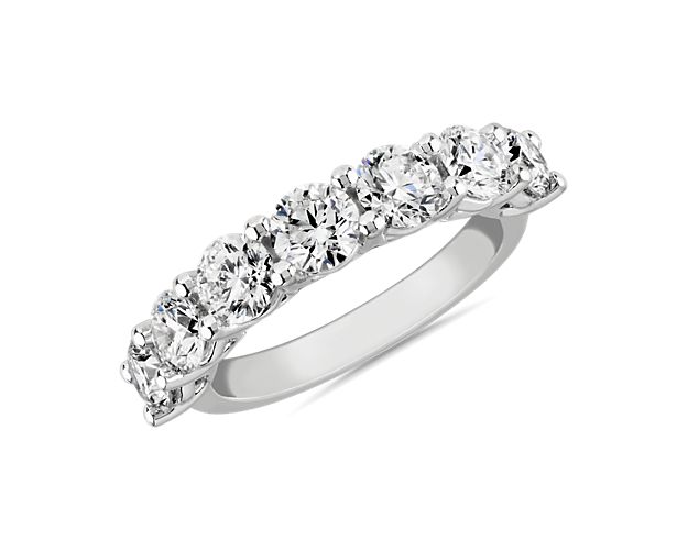 Elegant and breathtaking, this ring features seven lab-grown diamonds sparkling along its front. The 14k white gold low dome design gives it a comfortable and classic feel, while delivering enduring luster.