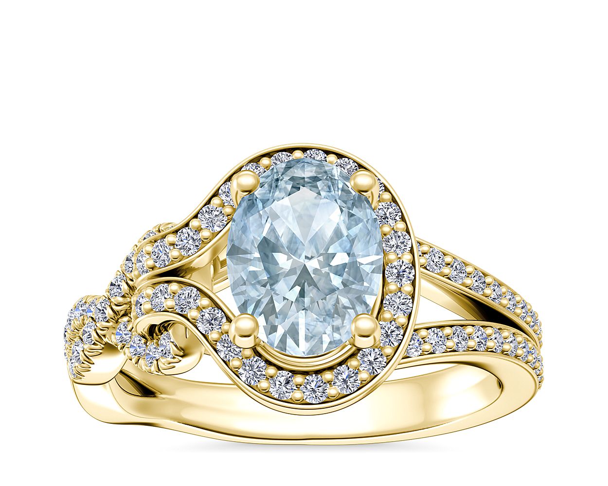 Asymmetrical Diamond Infinity Halo Engagement Ring with Oval Aquamarine ...