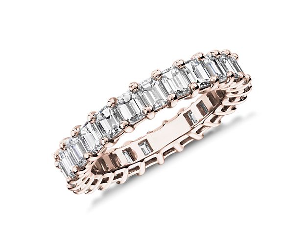 A continuous circle of emerald-cut diamonds gives this 3 ct. tw. eternity ring a modern sophistication. Works beautifully as a wedding ring or anniversary gift. Add it to a stack of other eternity rings for an on-trend right hand look.