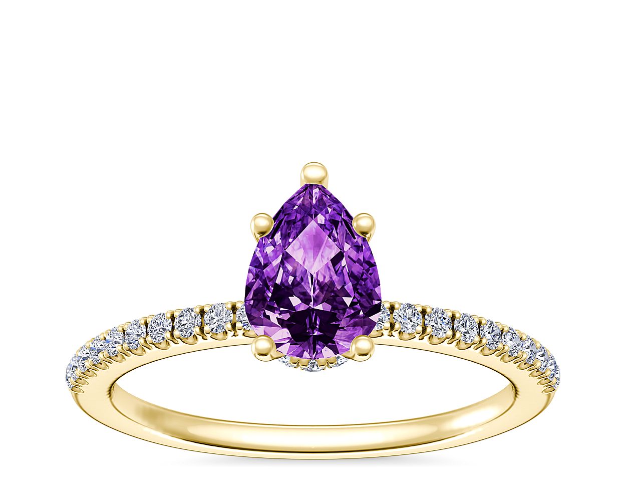 Petite Micropavé Hidden Halo Engagement Ring with Pear-Shaped Amethyst ...