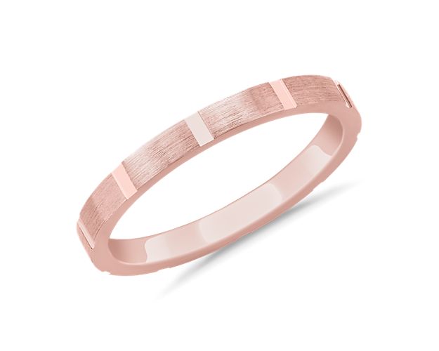 Stackable Cut Rectangle Ring in 18k Rose Gold (2mm)