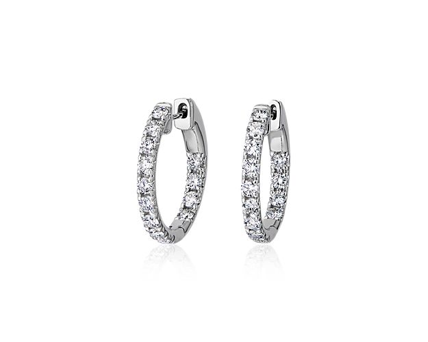 Eternity French Pavé Round Hoop Earrings in 14k White Gold (1 ct. tw.)