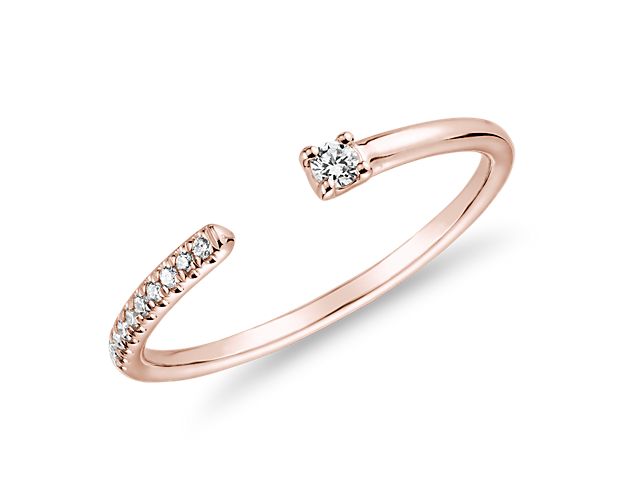 Ultra Mini Diamond Pavé Open Stackable Fashion Ring in 14k Rose Gold