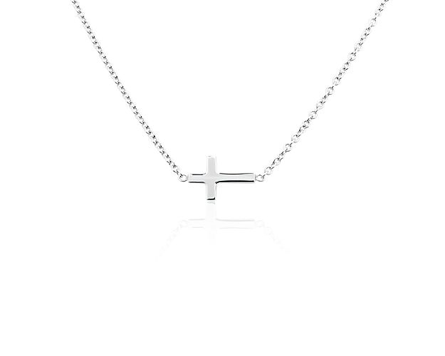 18" Sideways Cross Necklace in 14k White Gold (1.2 mm)