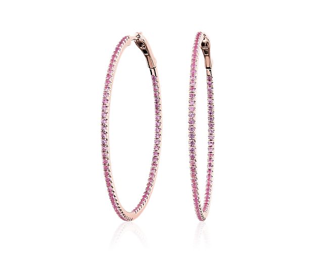 Pink Sapphire Hoop Earring in 14k Rose Gold
