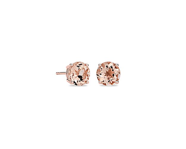 Stack on style that never fades with these 14k rose gold stud earrings anchored by blushing round morganite gemstones that evoke the nostalgic romance of endless summer sunsets.