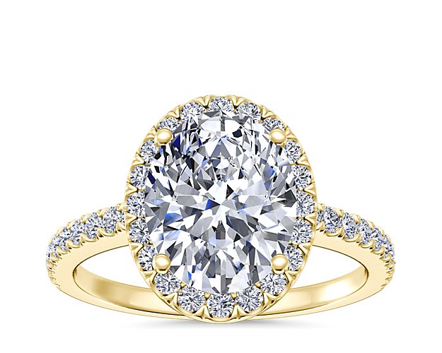 Oval Cut Classic Halo Diamond Engagement Ring in 14k Yellow Gold