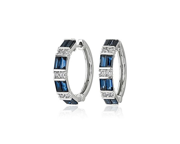 These trendy and chic hoop earrings with alternating sapphires and diamonds have just the perfect amount of sparkle and color for any jewelry box.