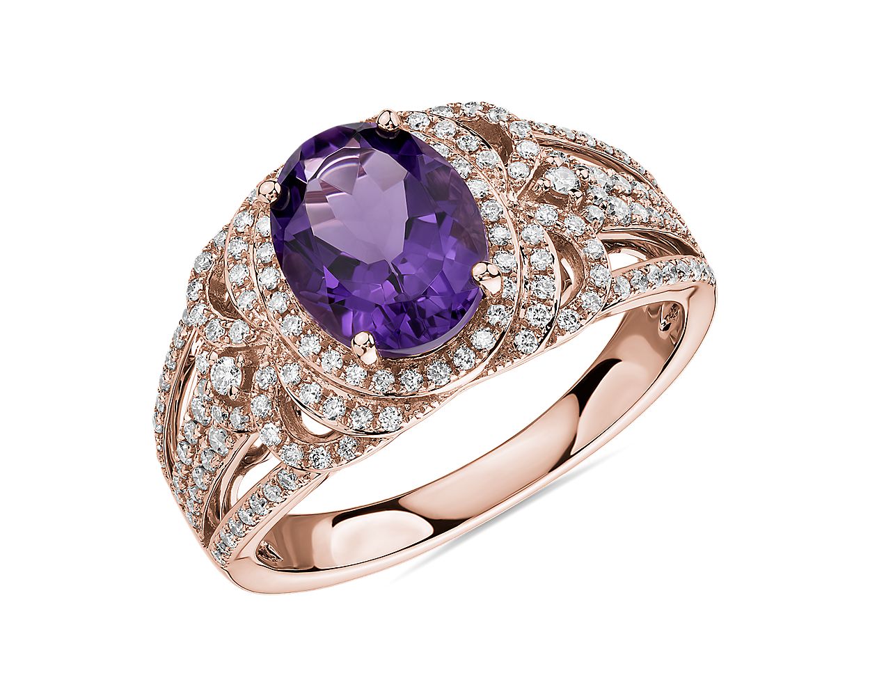 Oval Amethyst and Diamond Ring in 14k Rose Gold