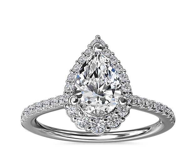 Crescendo Pear Halo Diamond Engagement Ring in 14k White Gold (1/3 ct. tw.)