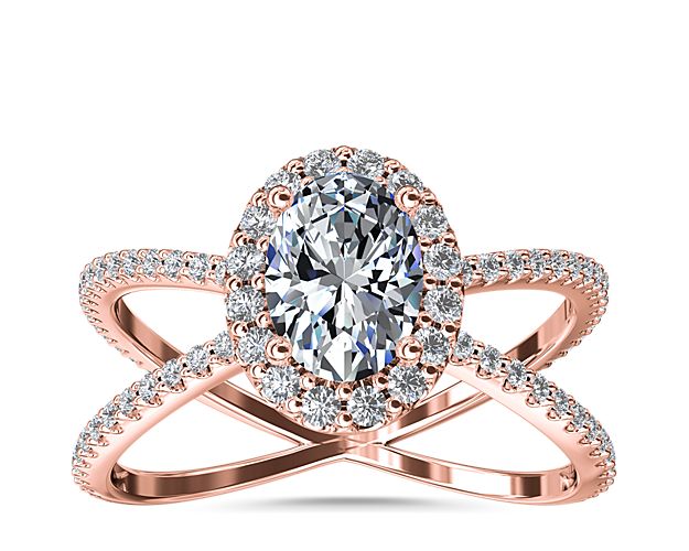 Split shank diamond and diamond halo ring