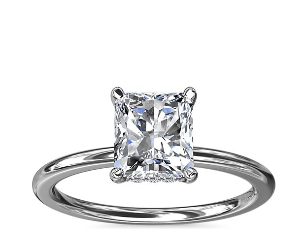 Solitaire Plus Hidden Halo Diamond Engagement Ring in 14k White Gold