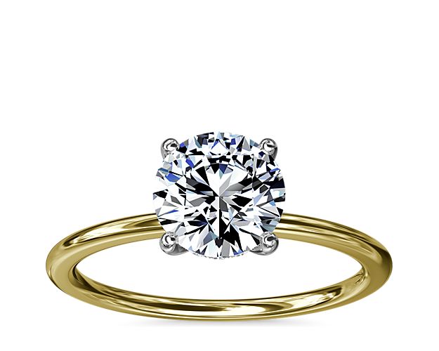 Solitaire Plus Hidden Halo Diamond Engagement Ring in 14k Yellow Gold