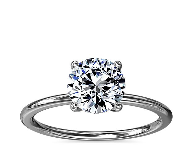 Solitaire Plus Hidden Halo Diamond Engagement Ring in Platinum