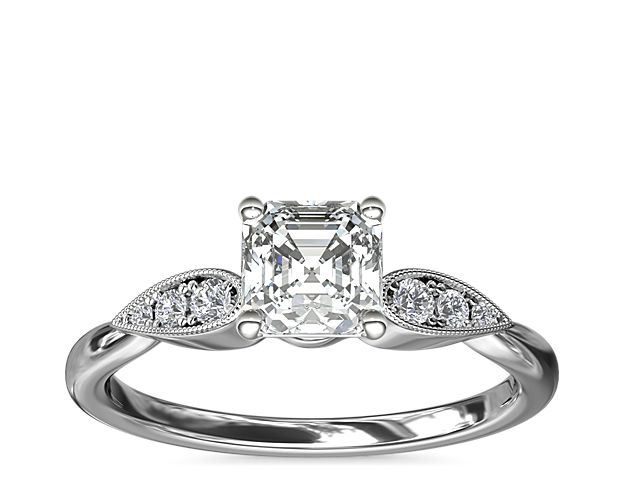 Pear-Shaped Diamond Detail Engagement Ring in 14k White Gold