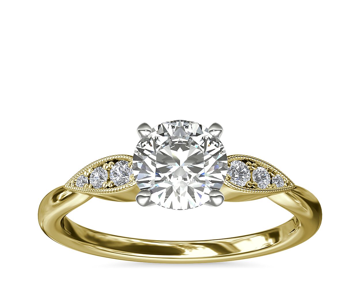 Pear-Shaped Diamond Detail Engagement Ring in 14k Yellow Gold