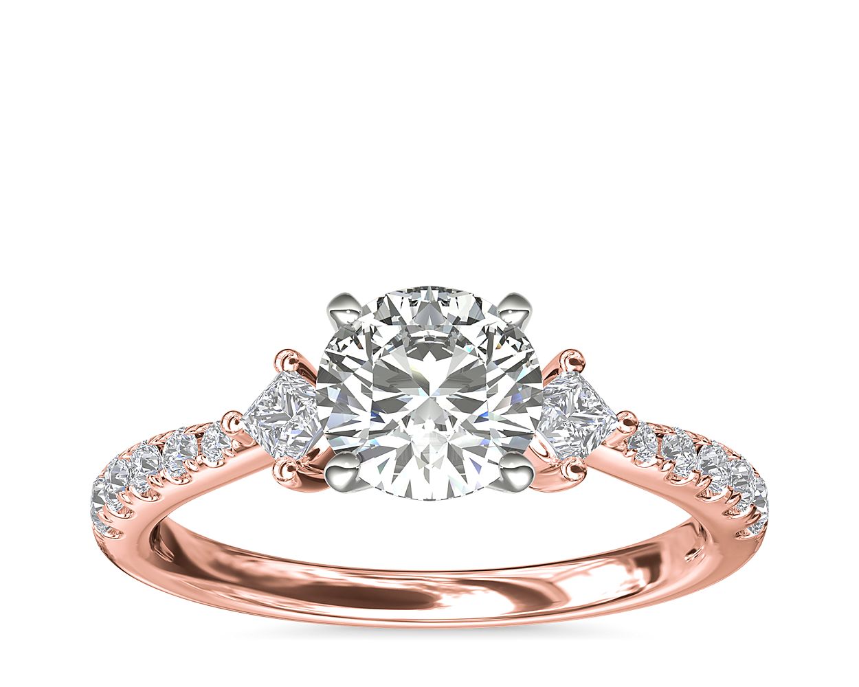 East-West Sidestone and Pavé Diamond Engagement Ring in 14k Rose Gold ...