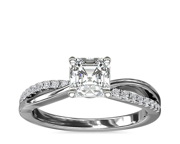 Split Shank Pavé and Plain Shank Diamond Engagement Ring in 14k White Gold (1/10 ct. tw.)