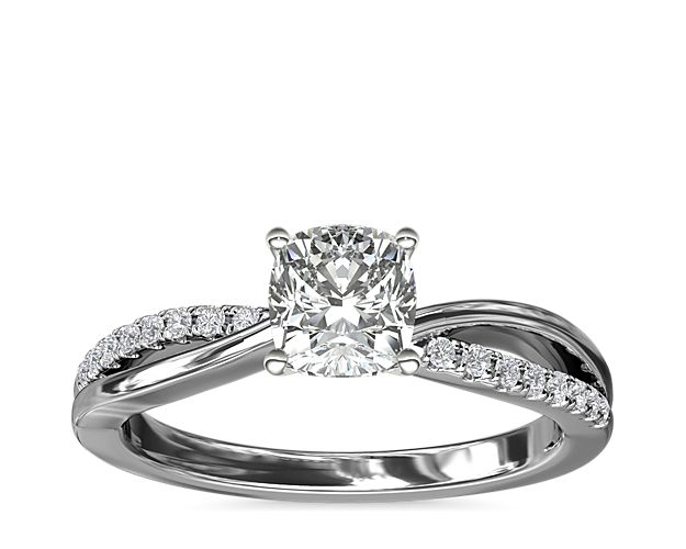 Split Shank Pavé and Plain Shank Diamond Engagement Ring in 14k White Gold (1/10 ct. tw.)