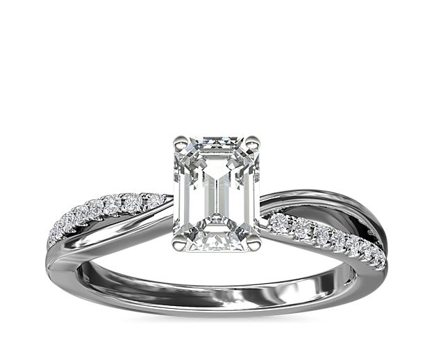 Split Shank Pavé and Plain Shank Diamond Engagement Ring in 14k White Gold (1/10 ct. tw.)