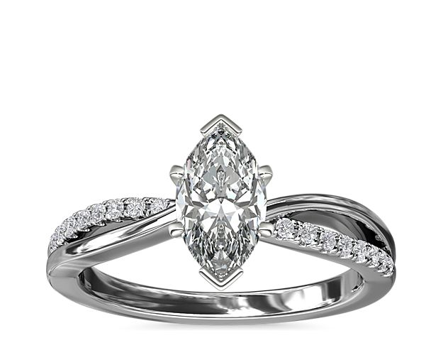 Split Shank Pavé and Plain Shank Diamond Engagement Ring in 14k White Gold (1/10 ct. tw.)