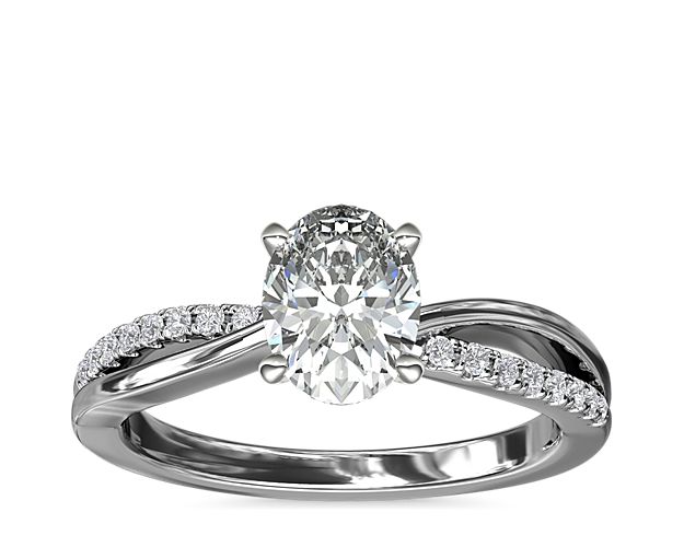 Split Shank Pavé and Plain Shank Diamond Engagement Ring in 14k White Gold (1/10 ct. tw.)