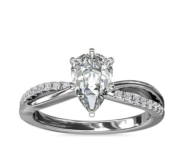 Split Shank Pavé and Plain Shank Diamond Engagement Ring in 14k White Gold (1/10 ct. tw.)