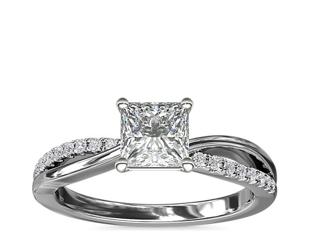 Split Shank Pavé and Plain Shank Diamond Engagement Ring in 14k White Gold (1/10 ct. tw.)