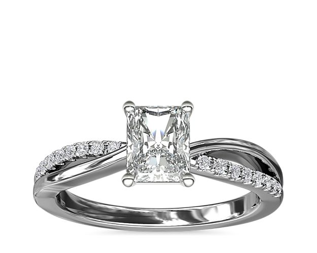 Split Shank Pavé and Plain Shank Diamond Engagement Ring in 14k White Gold (1/10 ct. tw.)
