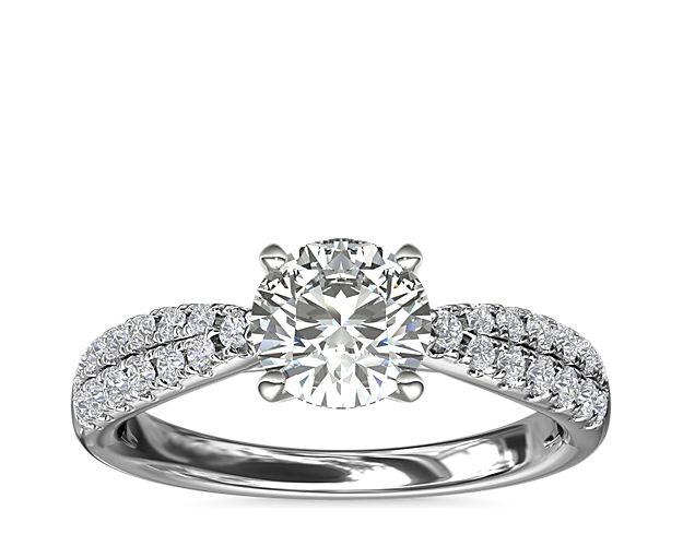 Double Row Tapered Pavé Diamond Engagement Ring in 14k White Gold (1/4 ct. tw.)