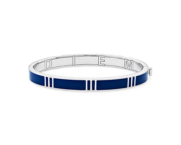 Seize the day in style when stacking on this sterling silver bracelet designed with trios of parallel lines interrupted by deep blue enamel details.