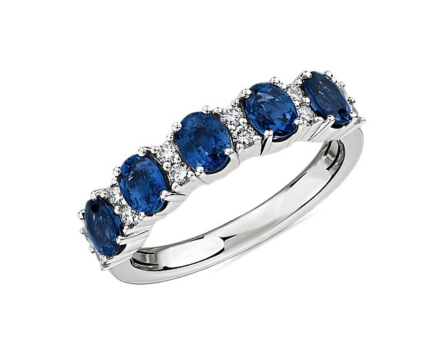 Sapphire and Diamond Five-Stone Ring in 14k White Gold