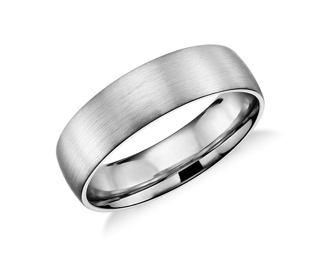 Simply classic, this 14k white gold wedding band features a low profile silhouette, modern brushed finish and a lighter overall weight for comfortable everyday wear.