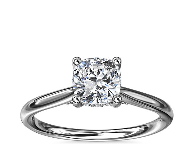 Petite Hidden Halo Solitaire Plus Diamond Engagement Ring in 14k White Gold