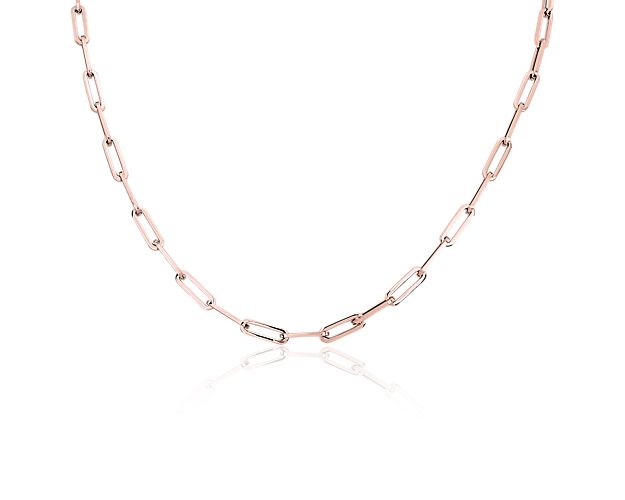 Chic and modern, this paperclip necklace features thin rectangular links crafted with 14k rose gold. Stunning on its own, this piece also works exceptionally well for layering.