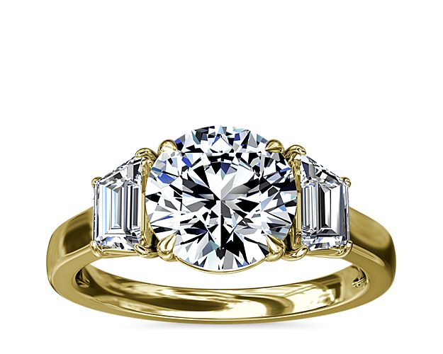 Three-Stone Trapezoid Sidestone Diamond Engagement Ring in 18k Yellow Gold (1 ct. tw.)