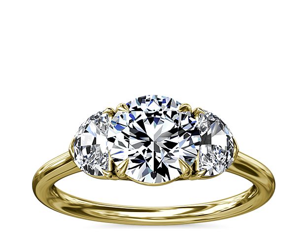 Three-Stone Half-Moon Sidestone Diamond Engagement Ring in 18k Yellow Gold (1/2 ct. tw.)