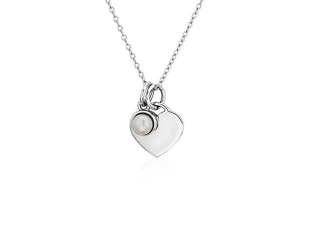 Heart Pendant with Freshwater Pearl Charm in Sterling Silver